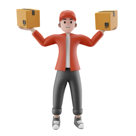 The courier held up the package with both hands  3D Illustration