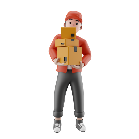 The delivery man holds a cardboard box  3D Icon