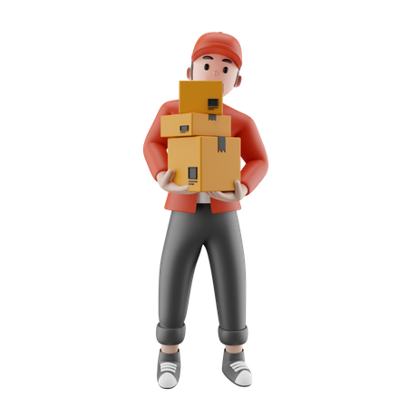 The delivery man holds a cardboard box  3D Illustration