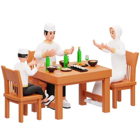The Family is Breaking the Fast  3D Illustration