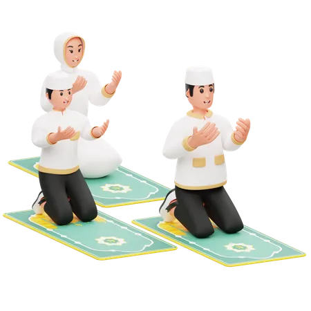 The Family Is Praying  3D Illustration
