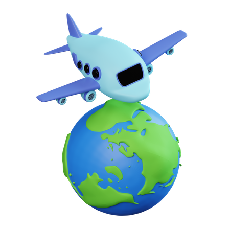 The Globe Under The Plane  3D Icon