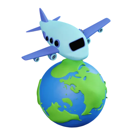 The Globe Under The Plane  3D Icon