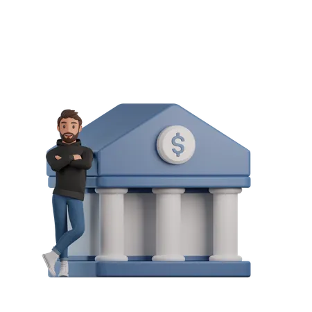 A Man In A Black Hoodie And Blue Jeans Is Leaning On A Bank 3 D Render Illustration 3D Illustration