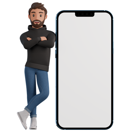 The man leans on the phone  3D Illustration