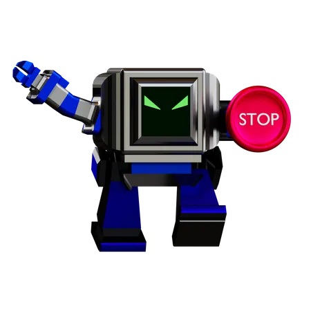 The Robot Gives A Stop Sign  3D Illustration