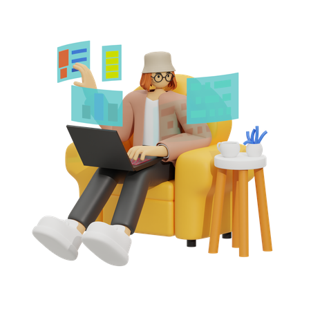 The Sofa Office, A Guide to Staying Productive and Comfortable  3D Illustration