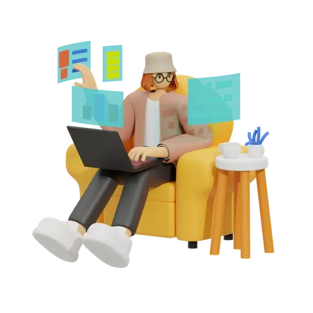 The Sofa Office, A Guide to Staying Productive and Comfortable  3D Illustration