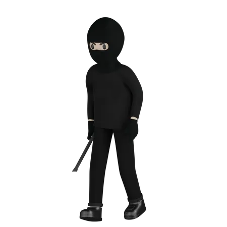 Thief Holding Steel Rod  3D Illustration