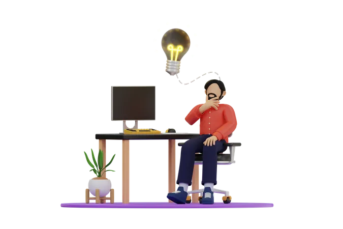 Thinking About New Idea  3D Illustration