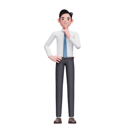 Thinking businessman wearing long shirt and blue tie  3D Illustration