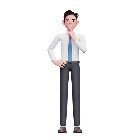 Thinking businessman wearing long shirt and blue tie 3D Illustration