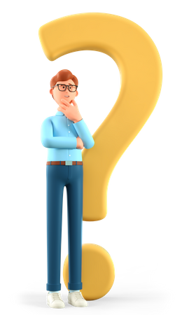 Thinking man standing with a huge question mark  3D Illustration