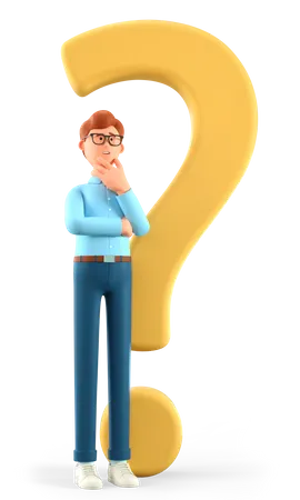 Thinking man standing with a huge question mark  3D Illustration