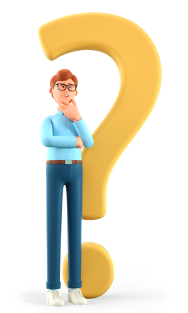 Thinking man standing with a huge question mark 3D Illustration