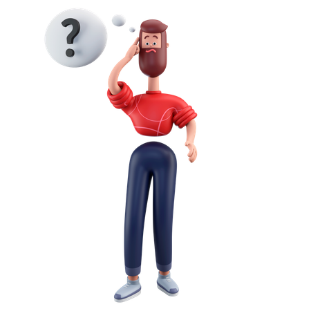 Thinking Man With Question Mark  3D Illustration