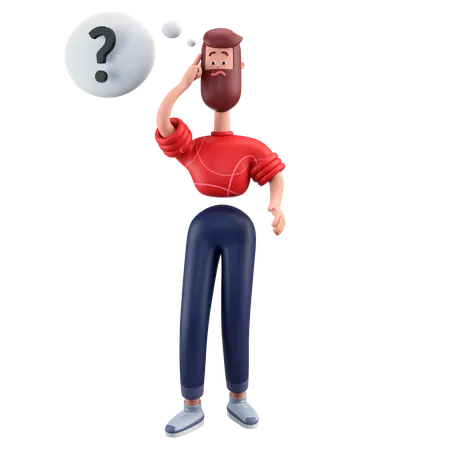 Thinking Man With Question Mark  3D Illustration