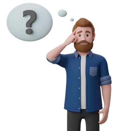 Thinking Man With Question Mark  3D Illustration