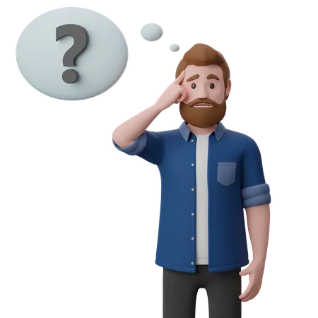 Thinking Man With Question Mark  3D Illustration