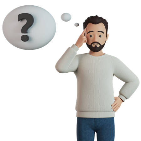 Thinking Man With Question Mark  3D Illustration