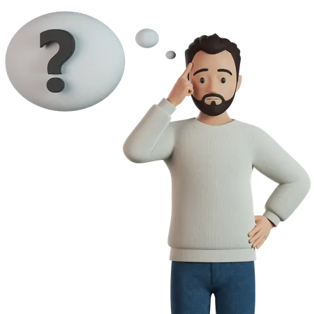 Thinking Man With Question Mark  3D Illustration