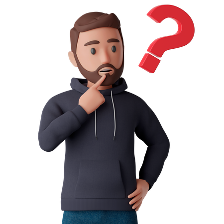 Thinking Man With Question Mark  3D Illustration