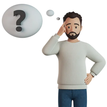 Thinking Man With Question Mark 3D Illustration
