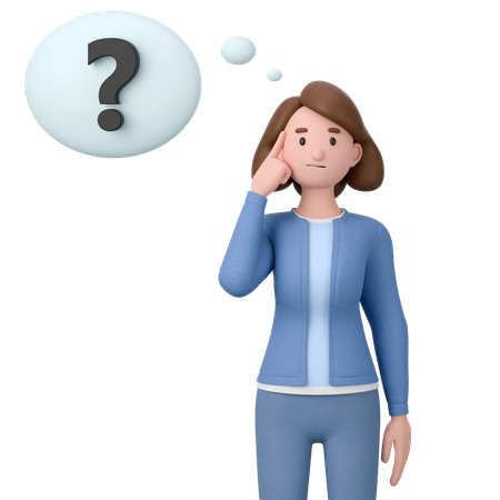 Thinking Woman With Question Mark  3D Illustration