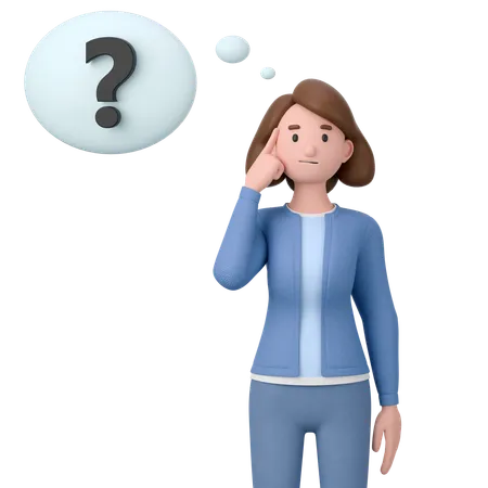 Thinking Woman With Question Mark  3D Illustration