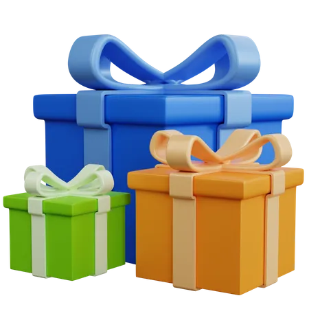 Three Blue Yellow And Hijau Gift Boxes 3D Icon