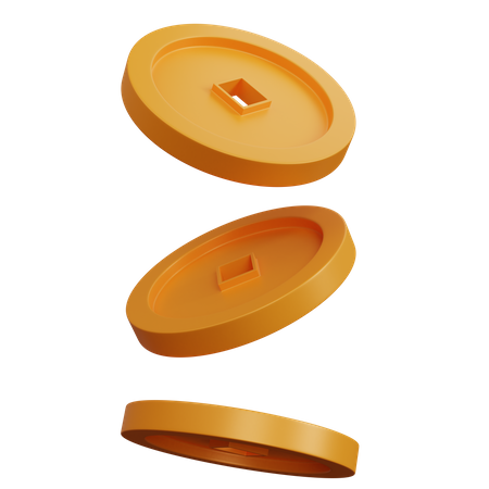 Three Chinese Gold Coins  3D Icon