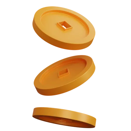 3 D Rendering Three Chinese Gold Coins Isolated 3D Icon