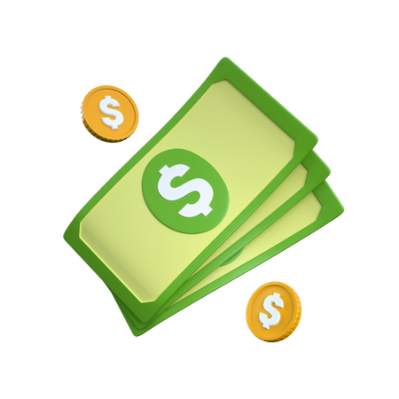 Three Dollars with Coins  3D Icon