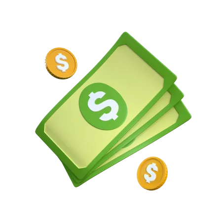 Three Dollars with Coins  3D Icon