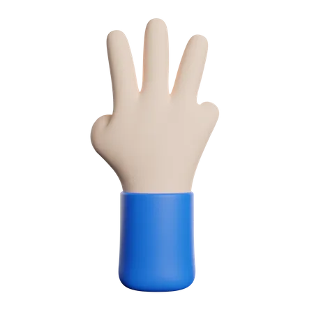 Hand Gesture Counting Three 3D Illustration