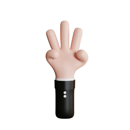 Cute Three Finger Gesture Cartoon Style Finger Gesture 3 D Illustration 3D Icon