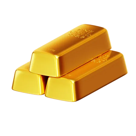 Three Gold Bars Bullion With Transparent Background 3D Icon