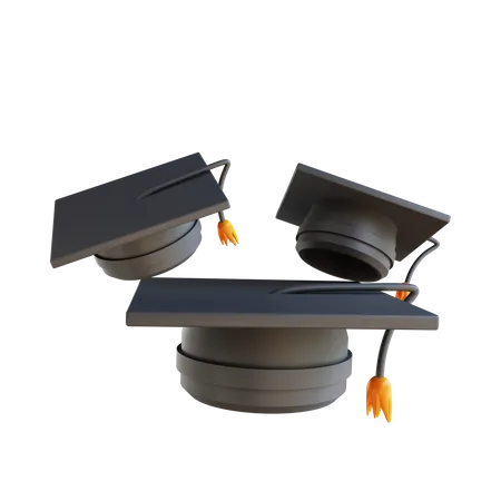Three Graduation Hats 3D Illustration