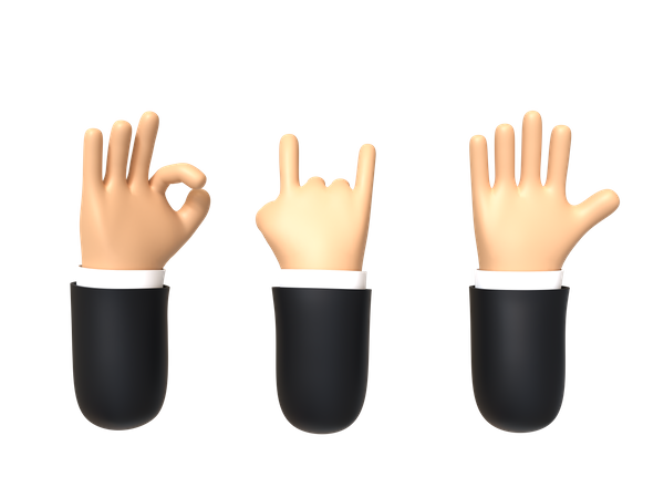 Three Hand Gestures  3D Illustration