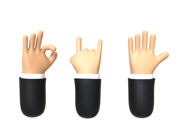 Three Hand Gestures  3D Illustration