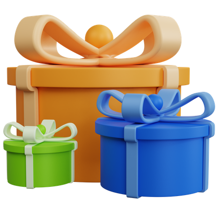 Three Round Gift Boxes 3D Icon