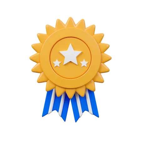 Three Stars Medal With Two Blue And White Stripes Ribbons 3 D Icon 3D Icon