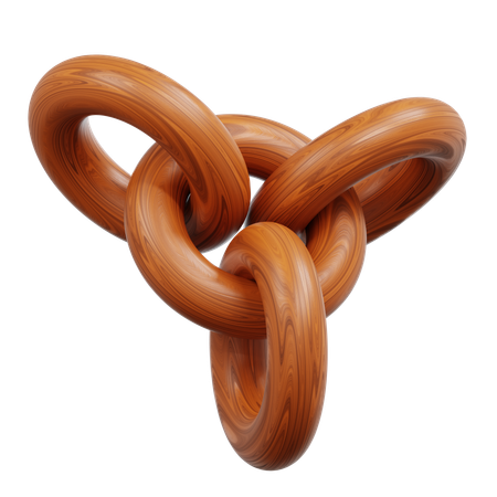 Three Wooden Rings Interlock In A Complex Knot  3D Icon