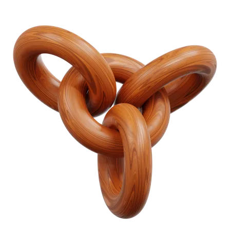 Three Wooden Rings Interlock In A Complex Knot  3D Icon