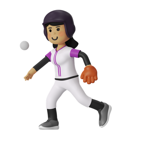 Throw Ball Baseball Player Girl  3D Illustration