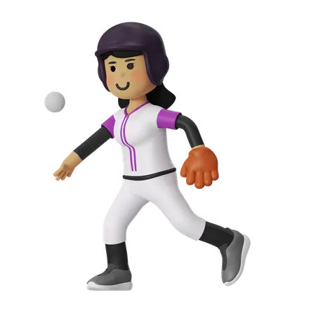 Throw Ball Baseball Player Girl  3D Illustration