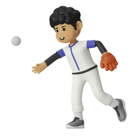 Throwing Baseball Player Boy  3D Illustration