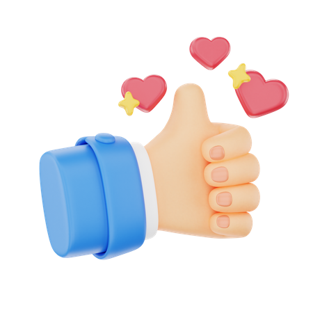 Thumbs Up With Hearts Hand Gesture  3D Icon