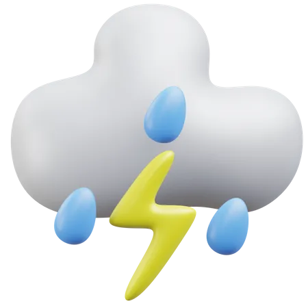 Thunder With Rain Weather 3 D Icon Illustration With Transparent Background 3D Icon
