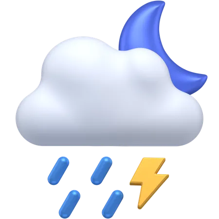 3 D Icon Of A Thunder Storm In Night 3D Icon